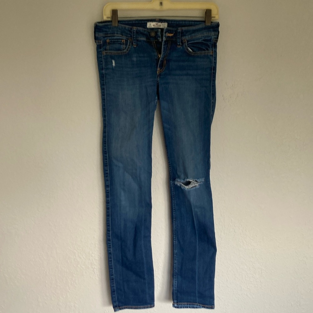 Hollister 5R Low Rise Skinny Denim Blue Jeans Distressed Waist 27 Leg 32